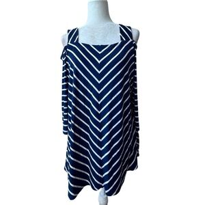 Catherines Navy and White Cold Shoulder Striped Jersey Top SX 0X
